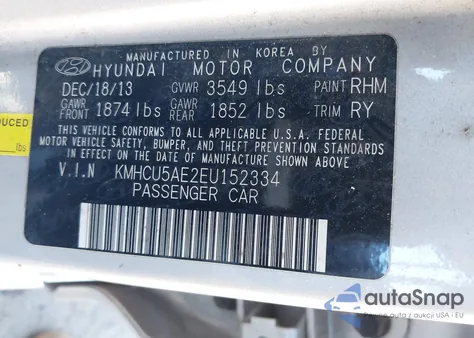 2014 Hyundai Accent Se из США, поврежденный, VIN KMHCU5AE2EU152334